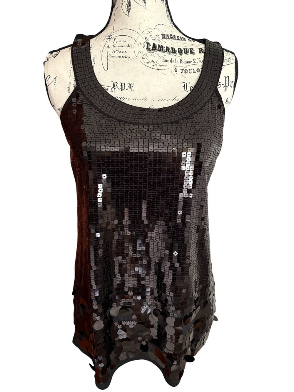 Apt. 9 Sequin Tank Sleeveless Top Graduated Sequin Pattern Black Size M NWT